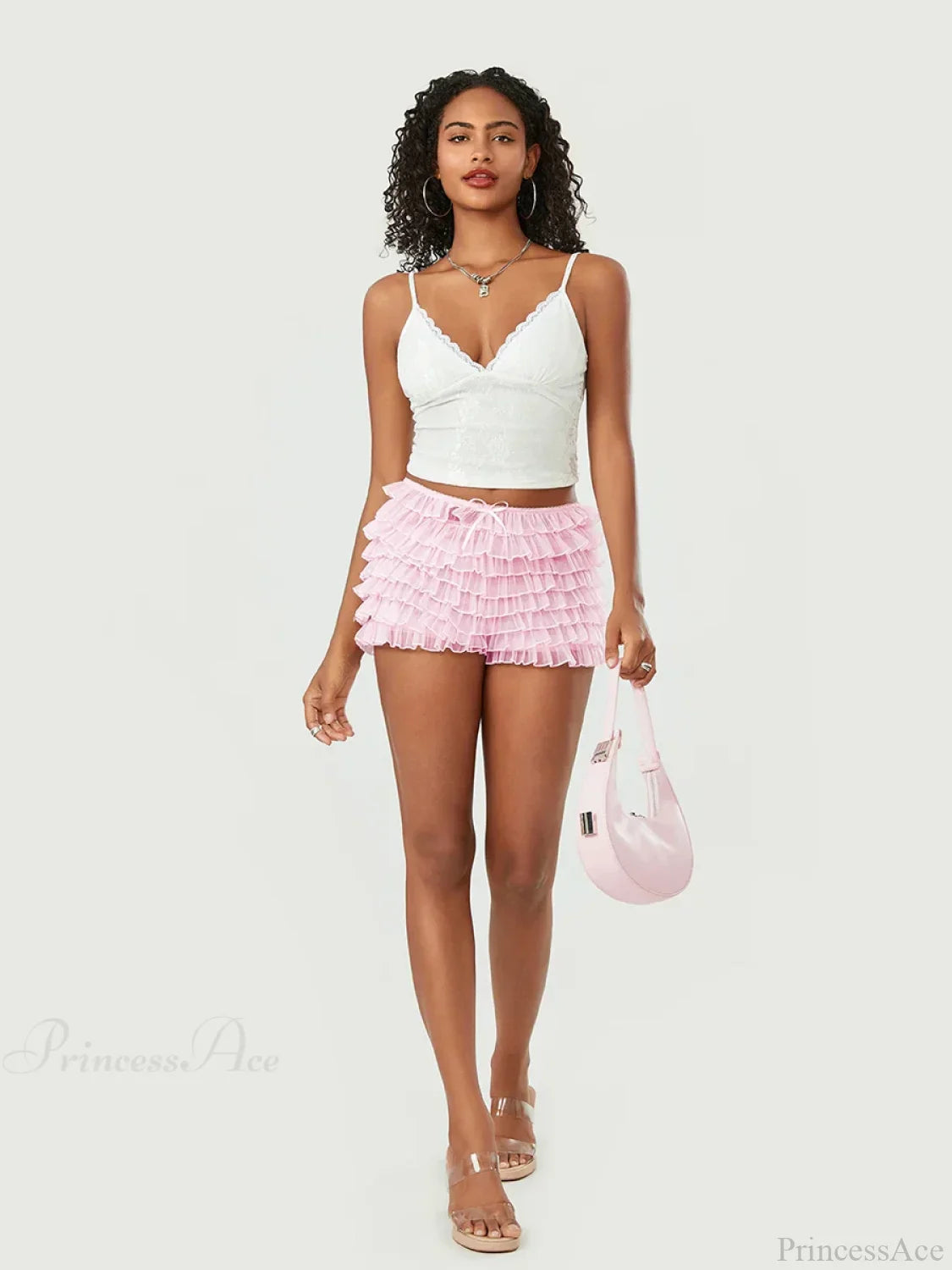 Mesh Bowknot Tiered Ruffle Short image 1
