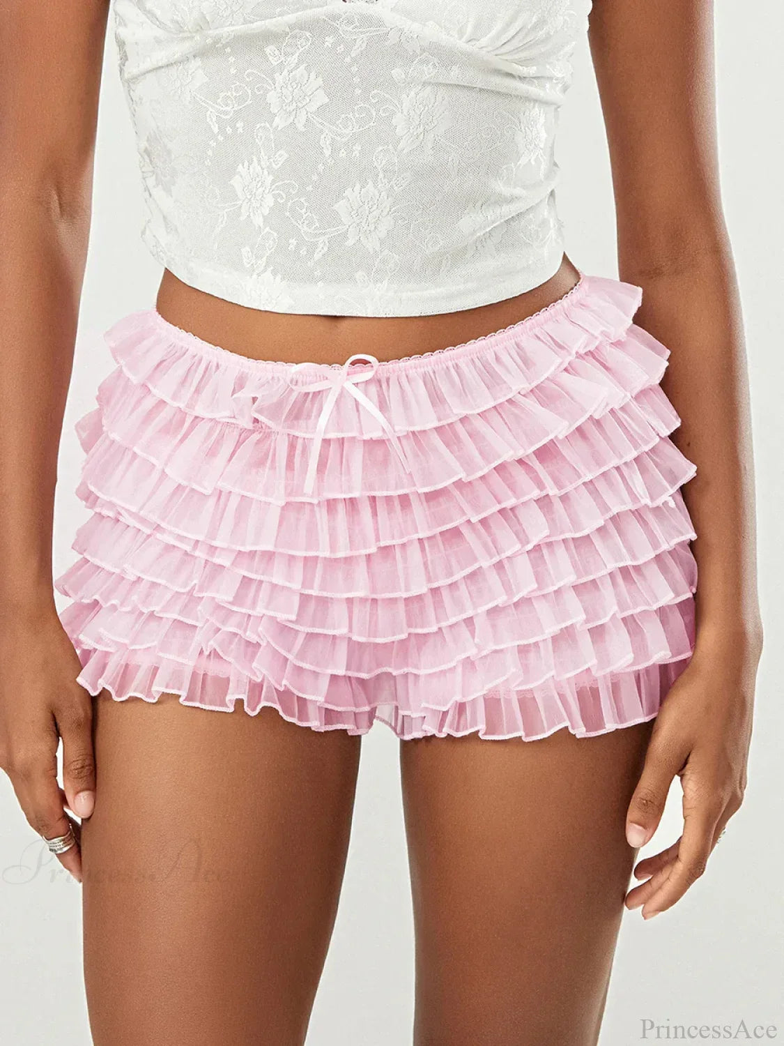 Mesh Bowknot Tiered Ruffle Short image 4