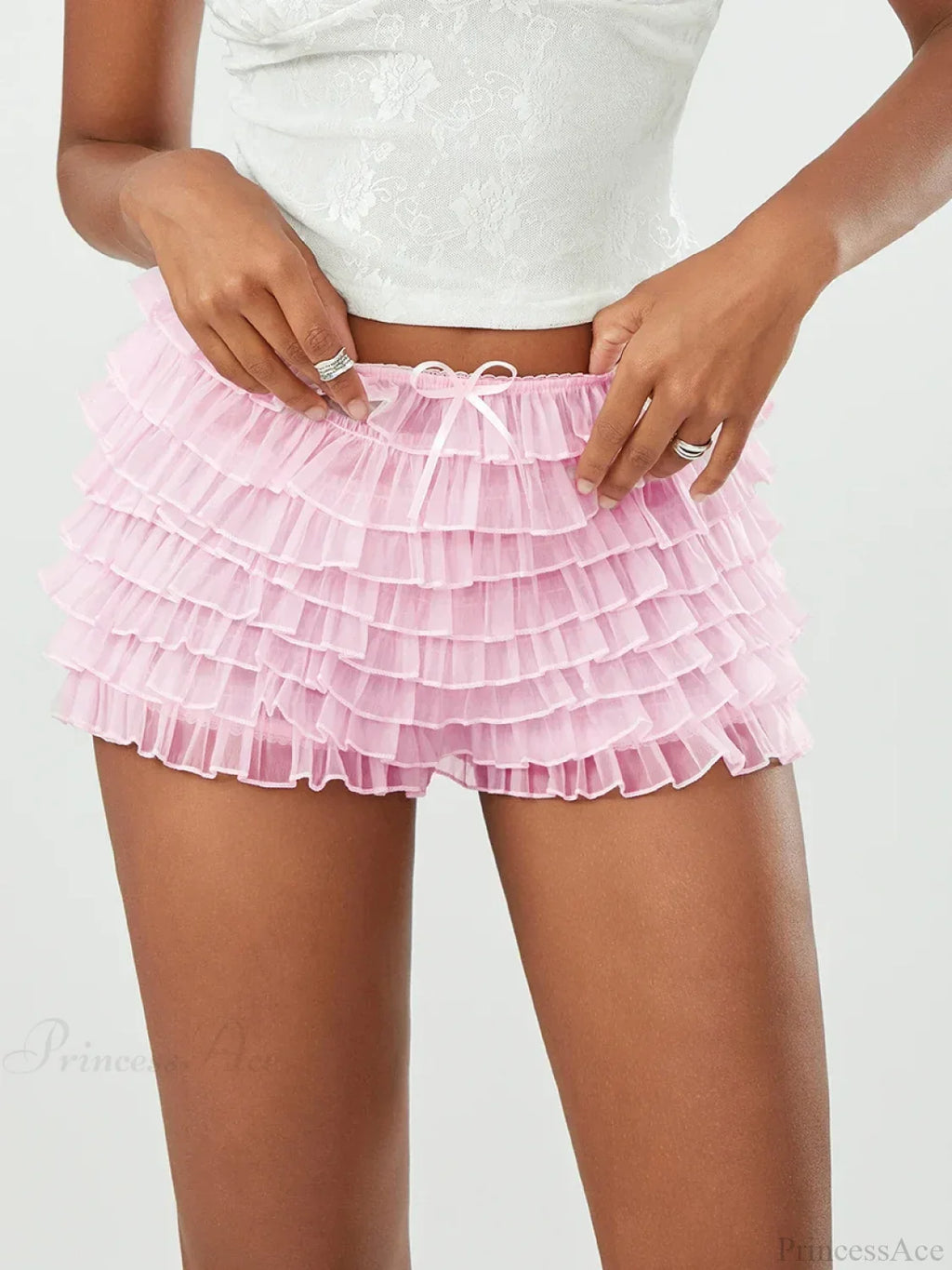 Mesh Bowknot Tiered Ruffle Short image 2