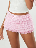 Mesh Bowknot Tiered Ruffle Short image 3