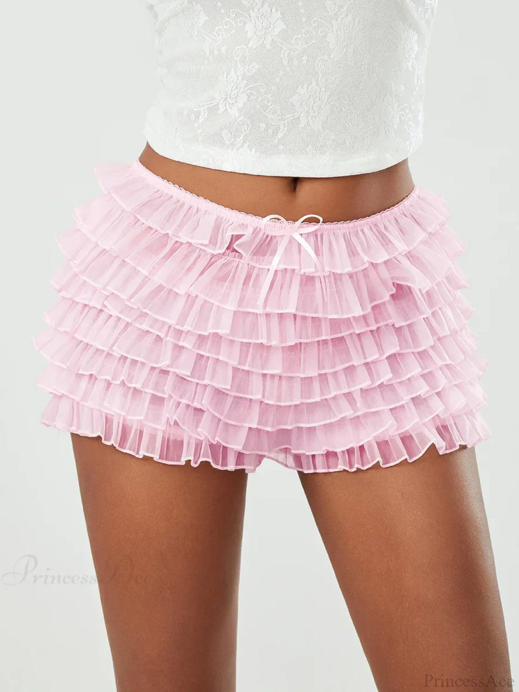 Mesh Bowknot Tiered Ruffle Short image 6