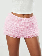 Mesh Bowknot Tiered Ruffle Short image 6