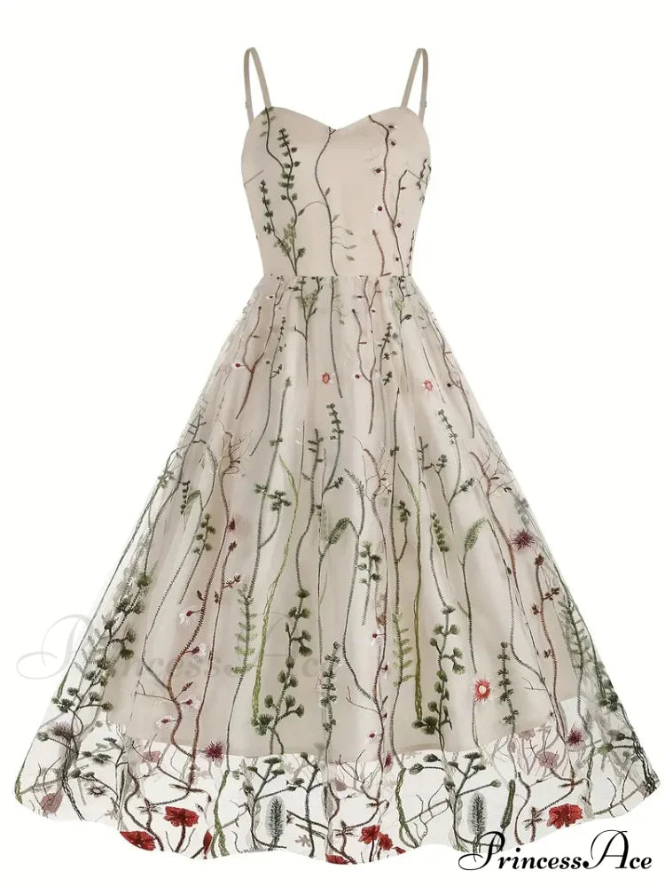 Mesh Floral Embroidery A Line Party Dress for Summer image 6