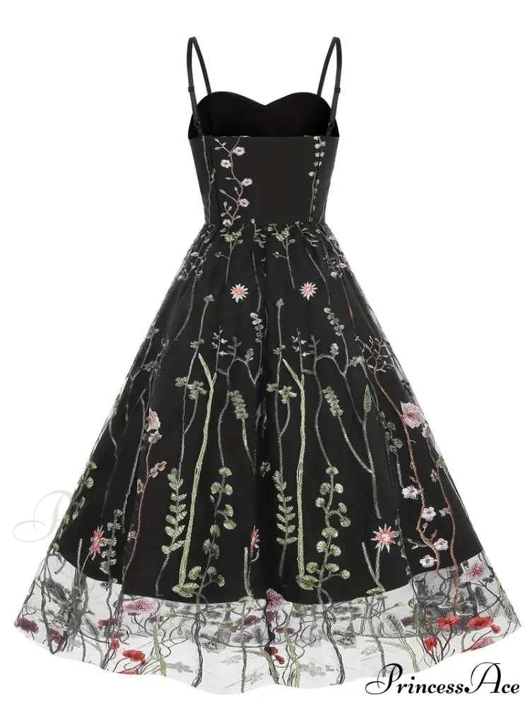 Mesh Floral Embroidery A Line Party Dress for Summer image 3