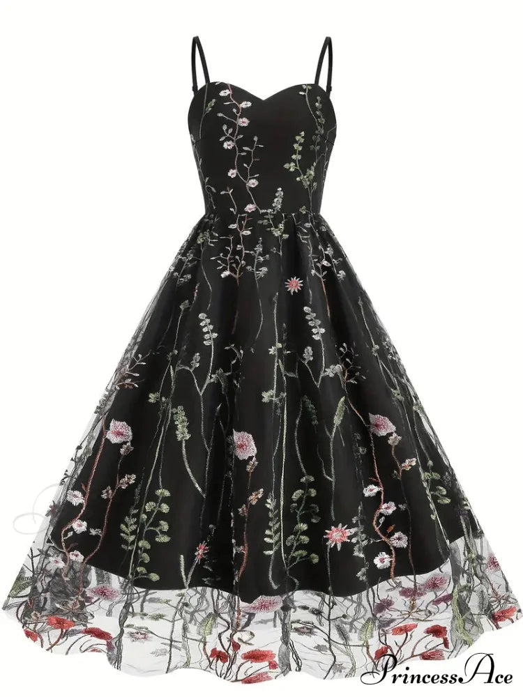 Mesh Floral Embroidery A Line Party Dress for Summer image 1