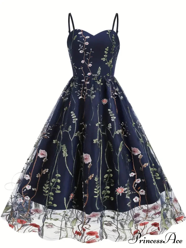 Mesh Floral Embroidery A Line Party Dress for Summer image 2