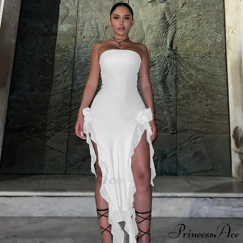 Mesh Fringe Flower Charming Tube Midi Dress image 7
