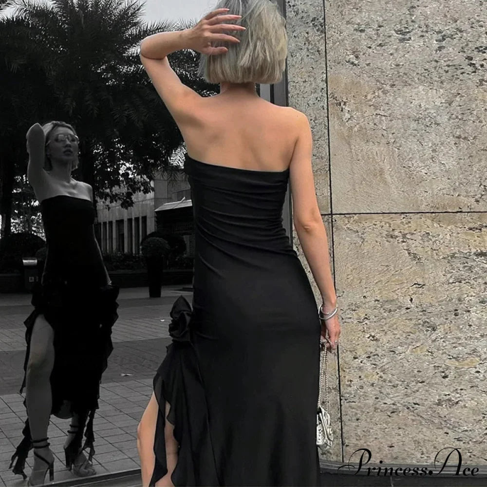 Mesh Fringe Flower Charming Tube Midi Dress image 10