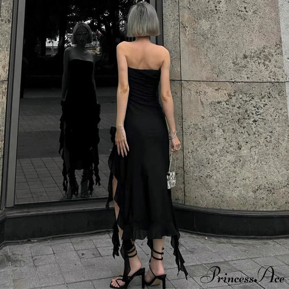 Mesh Fringe Flower Charming Tube Midi Dress image 11