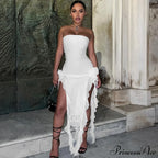Mesh Fringe Flower Charming Tube Midi Dress image 6
