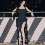 Mesh Fringe Flower Charming Tube Midi Dress image 8