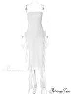Mesh Fringe Flower Charming Tube Midi Dress image 4