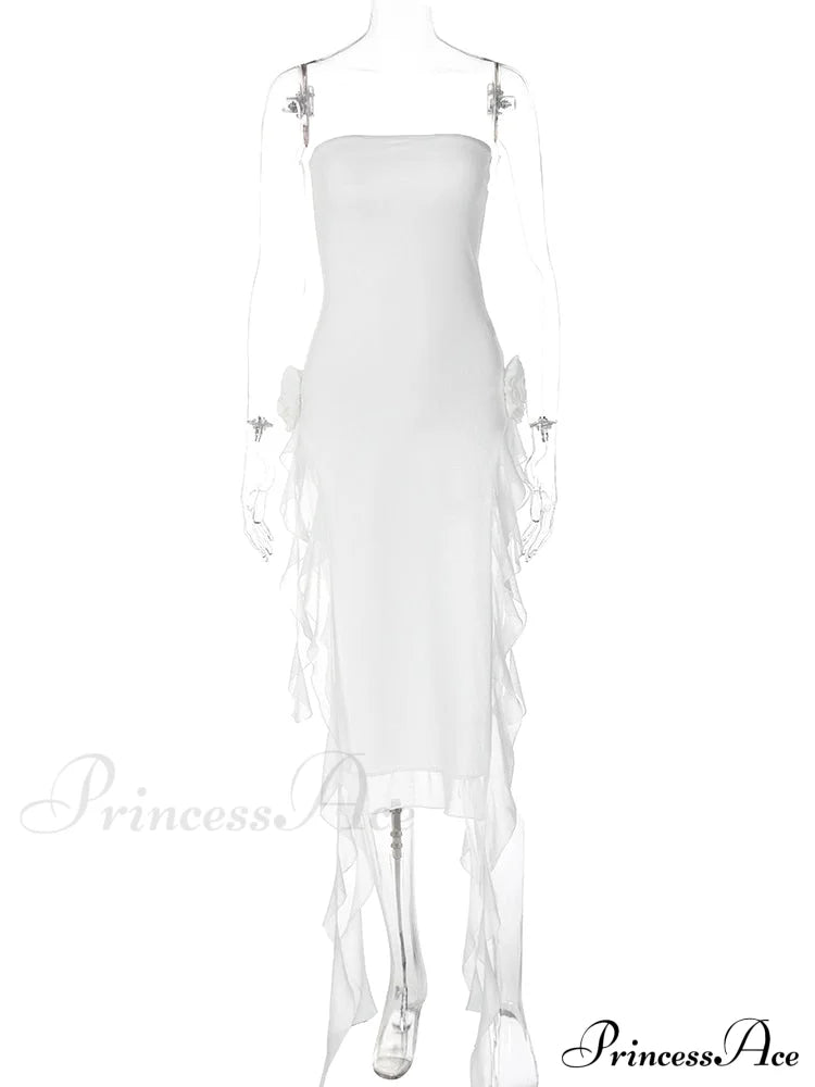 Mesh Fringe Flower Charming Tube Midi Dress image 4