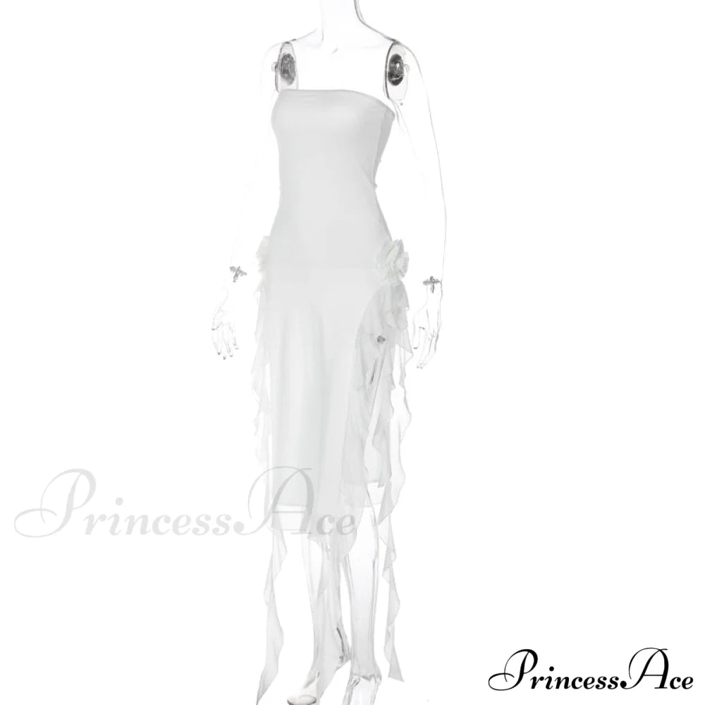 Mesh Fringe Flower Charming Tube Midi Dress image 5