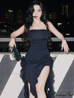 Mesh Fringe Flower Charming Tube Midi Dress image 2