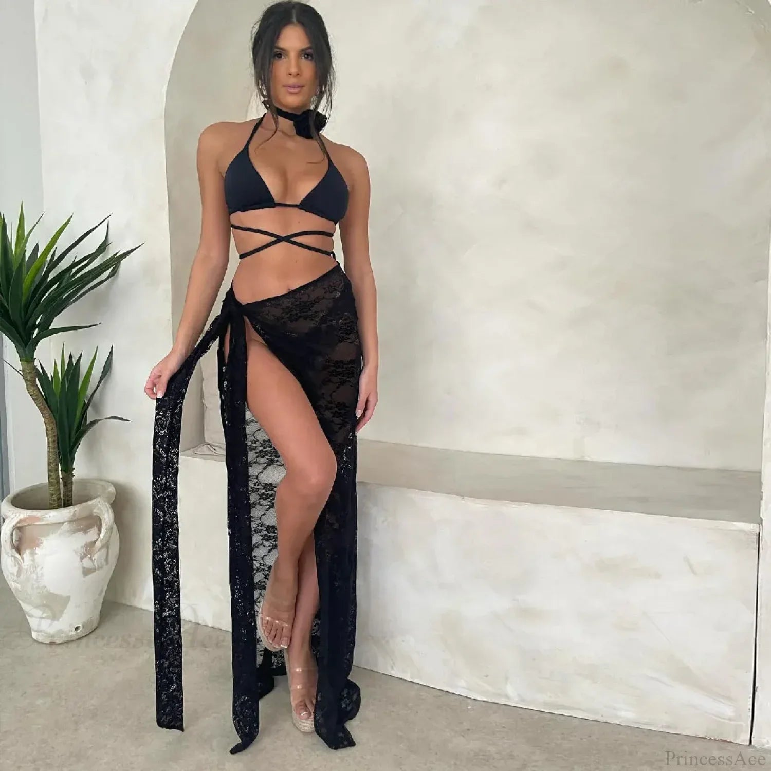 Mesh Hollow Beachwear Three Piece Swimsuit image 3