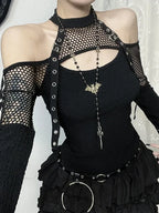 Mesh Hollow Sleeve Knit Top image 1