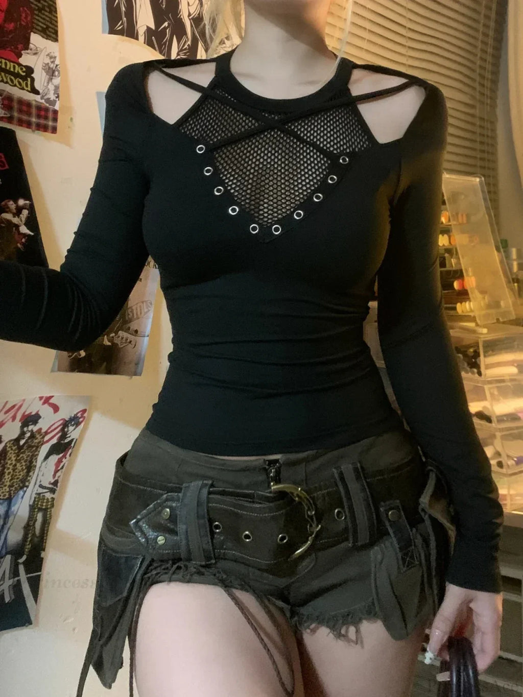 Mesh Hollow Sleeve Knit Top image 2