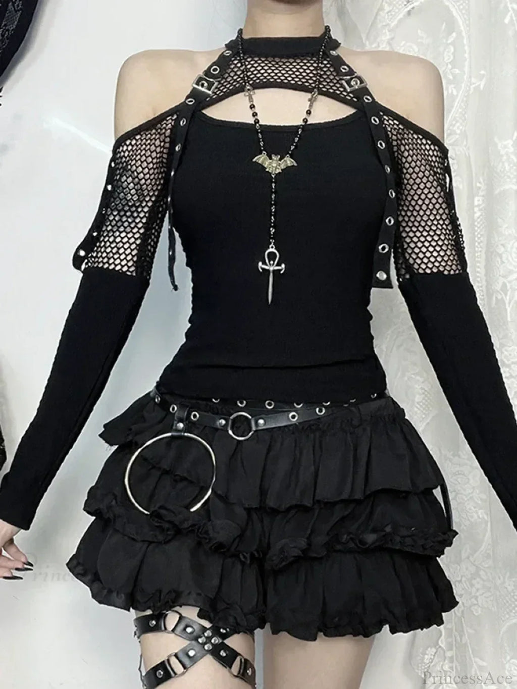 Mesh Hollow Sleeve Knit Top image 3