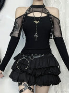 Mesh Hollow Sleeve Knit Top image 3