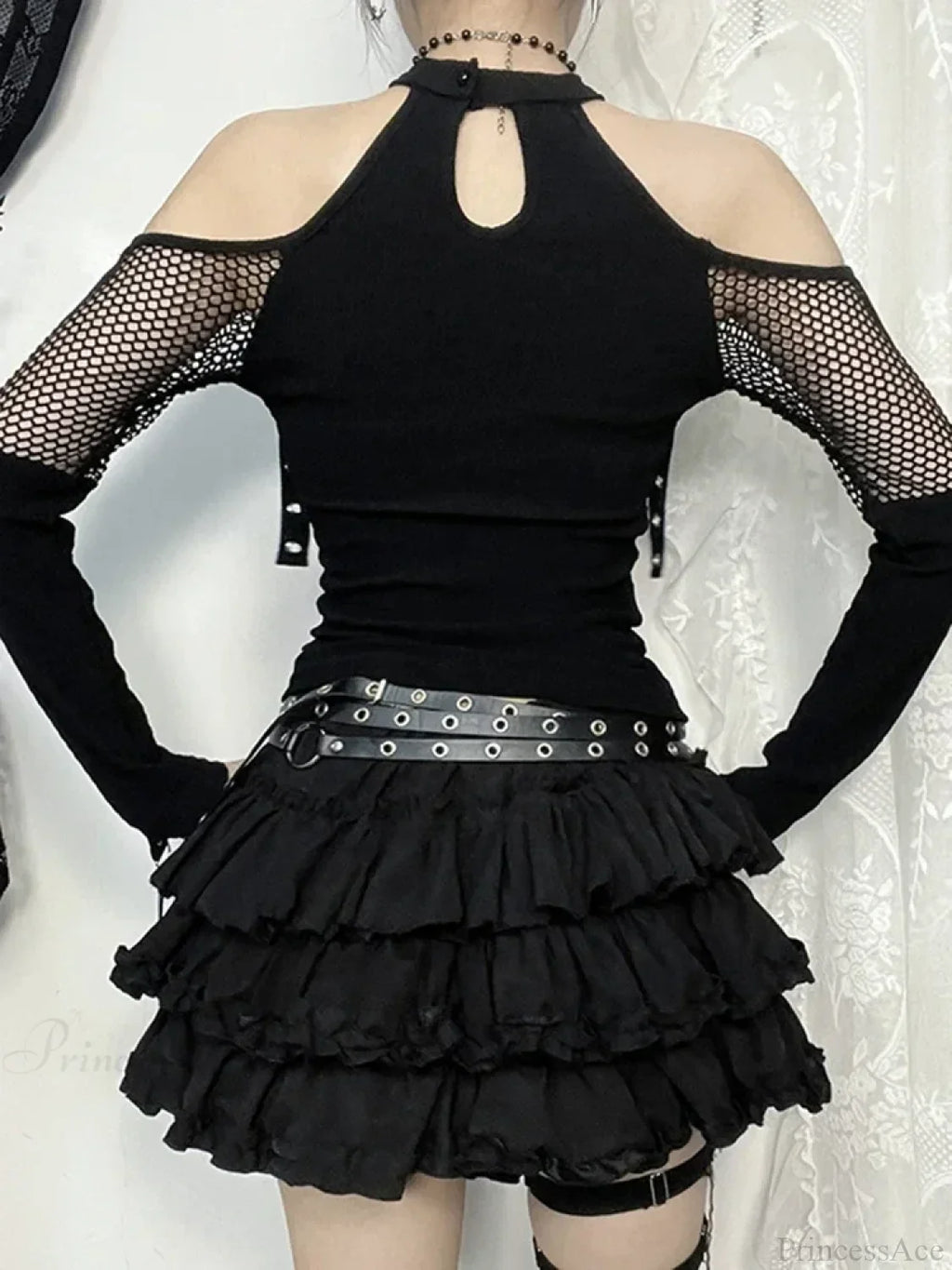 Mesh Hollow Sleeve Knit Top image 4