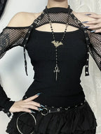 Mesh Hollow Sleeve Knit Top image 2