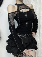 Mesh Hollow Sleeve Knit Top image 5