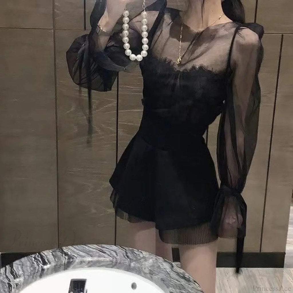 Mesh Lace Slimming Retro Sling Elegant Three Piece Set image 2