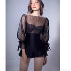 Mesh Lace Slimming Retro Sling Elegant Three Piece Set image 1