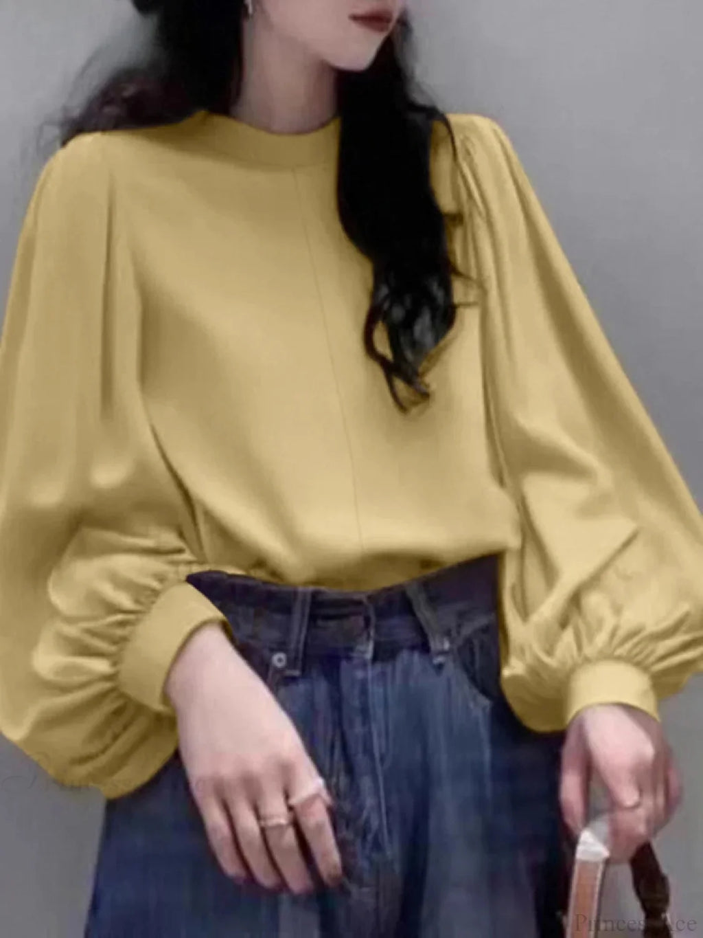 Mesh Lantern Sleeve Blouse Spring Tunic Blouse image 2