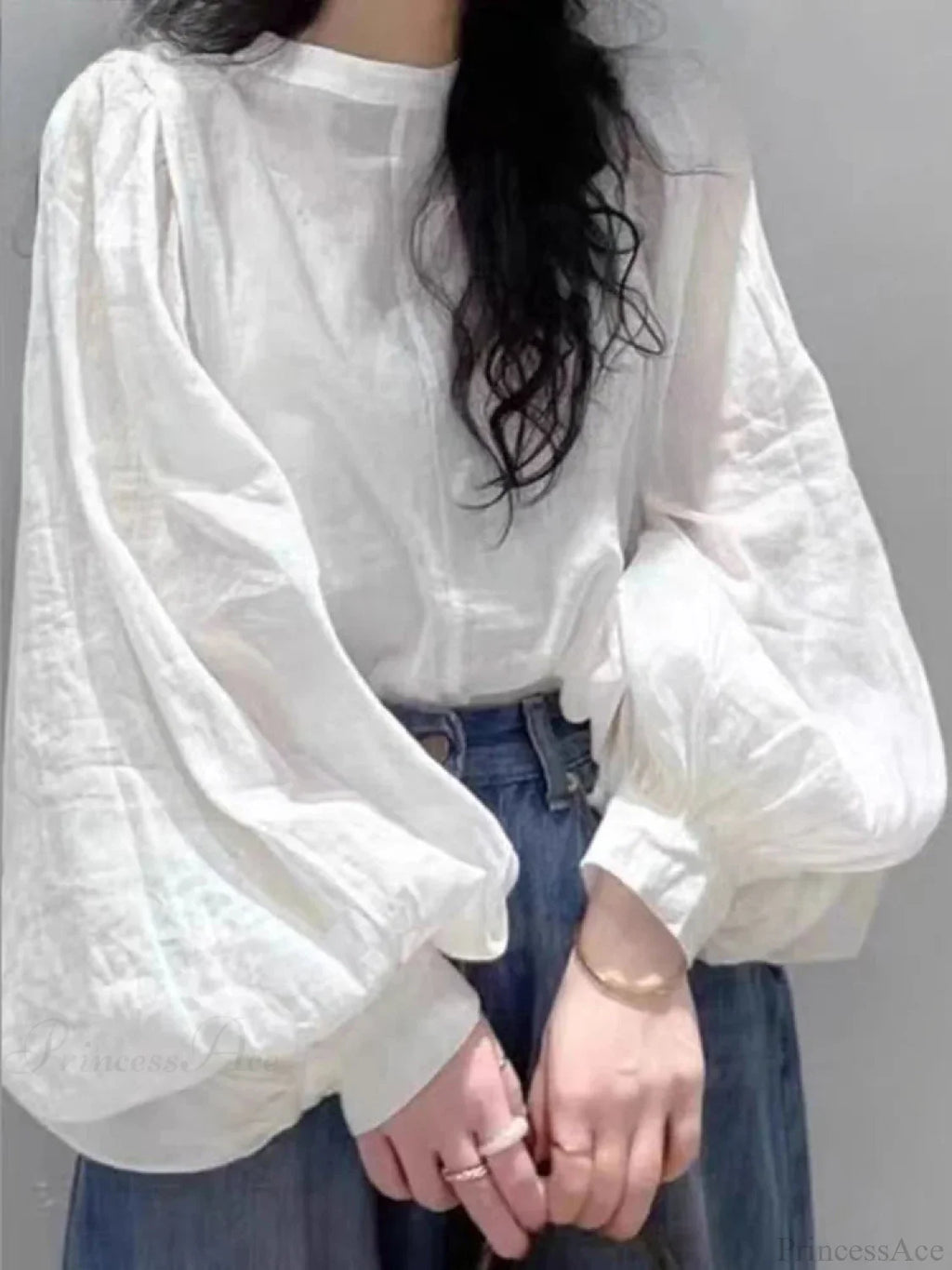 Mesh Lantern Sleeve Blouse Spring Tunic Blouse image 1