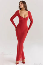 Mesh Long Sleeve Fitted Elegant Maxi Dress image 3