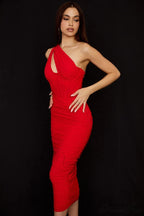 Mesh One Midi Elegant Bodycon Warm-Season Shoulder Dress image 5