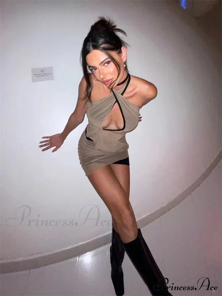 Mesh Patchwork Crop Top Ruched Mini Dress image 2
