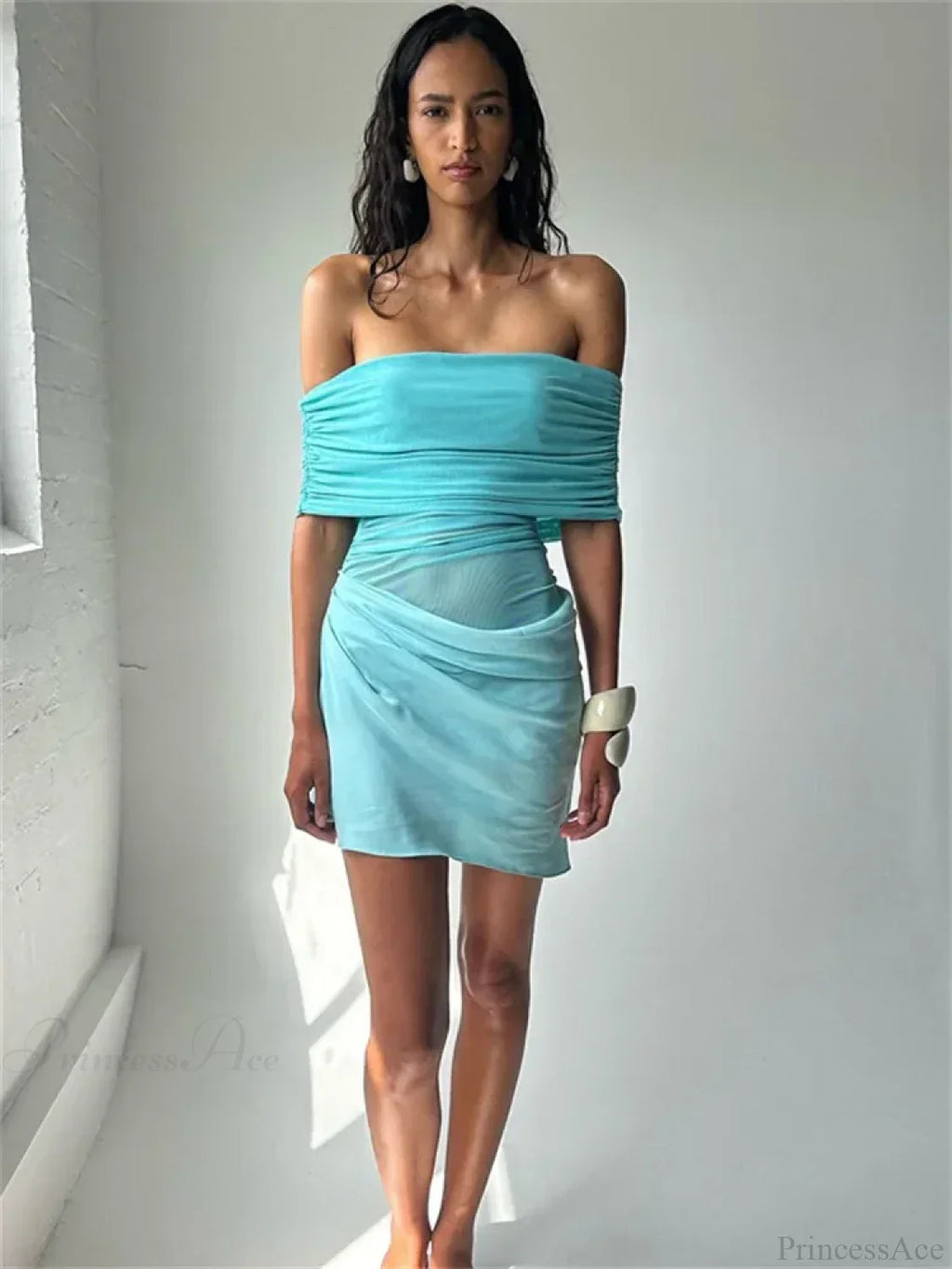 Mesh Patchwork See-Through Mini Dress image 2