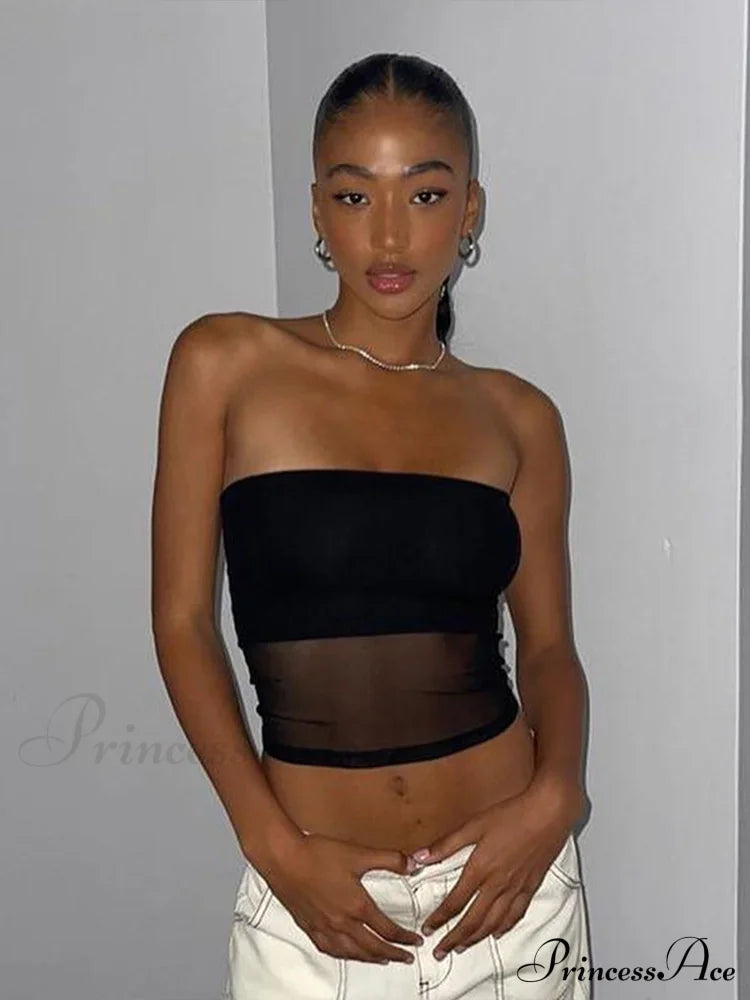 Mesh Patchwork Sexy Off Shoulder Slim Tank Crop Top image 3