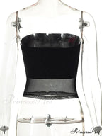 Mesh Patchwork Sexy Off Shoulder Slim Tank Crop Top image 6