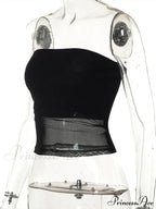 Mesh Patchwork Sexy Off Shoulder Slim Tank Crop Top image 5