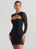 Mesh Pleated Wrap Mini Dress image 7