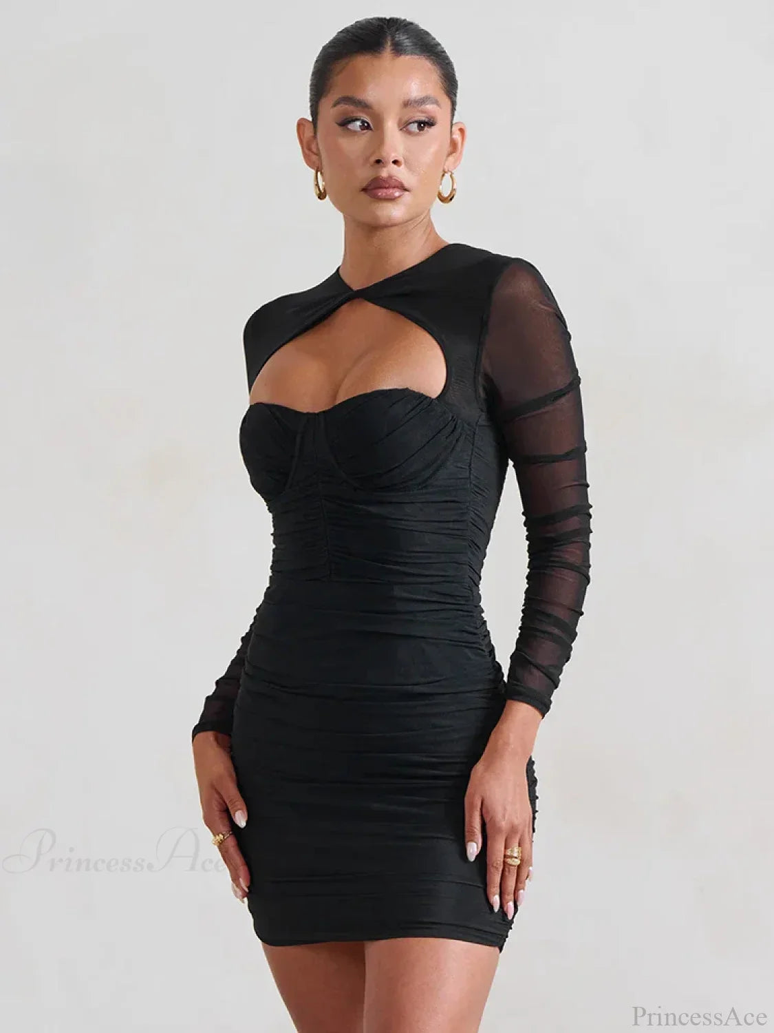 Mesh Pleated Wrap Mini Dress image 7
