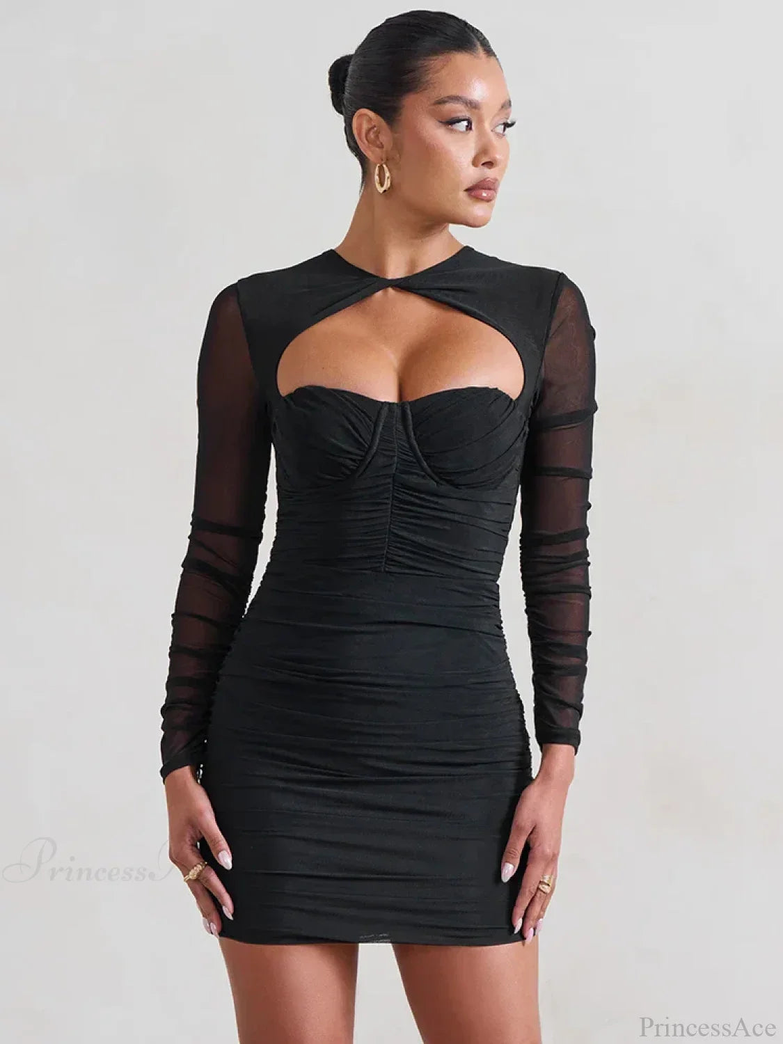 Mesh Pleated Wrap Mini Dress image 3