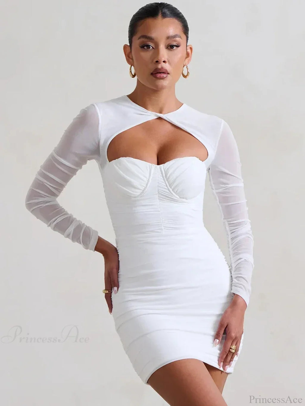Mesh Pleated Wrap Mini Dress image 5