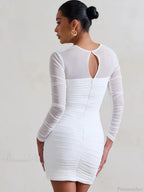 Mesh Pleated Wrap Mini Dress image 6