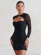 Mesh Pleated Wrap Mini Dress image 4
