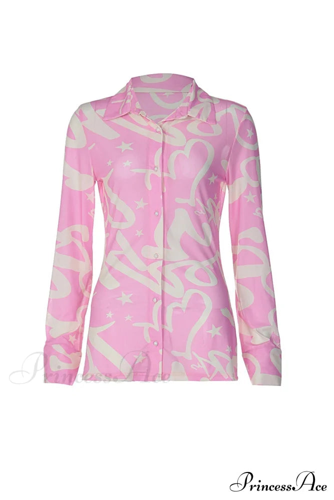 Mesh Printed Blouse in Pink image 4