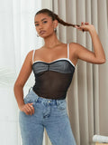 Mesh Ruched Color Patch Spaghetti Strap Crop Top image 7
