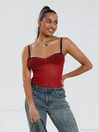 Mesh Ruched Color Patch Spaghetti Strap Crop Top image 10