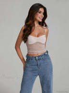 Mesh Ruched Color Patch Spaghetti Strap Crop Top image 9