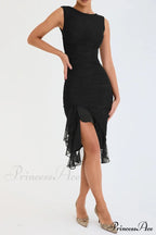 Mesh Ruffle Stylish Sleeveless Midi Dress image 17