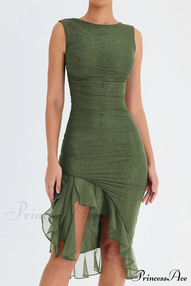 Mesh Ruffle Stylish Sleeveless Midi Dress image 7